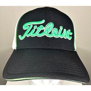 Titleist Golf Hat Embroidered Flex Fitted Golfer Cap S/M Black/Neon Green/White
